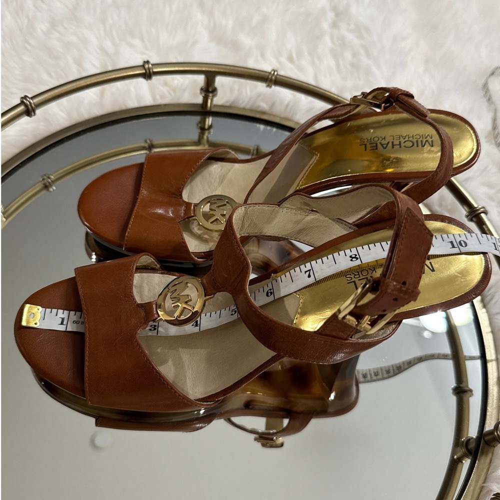Michael Kors Animal Print Heel Brown Leather Quiet Luxury Sandals 10M - Picture 5 of 8